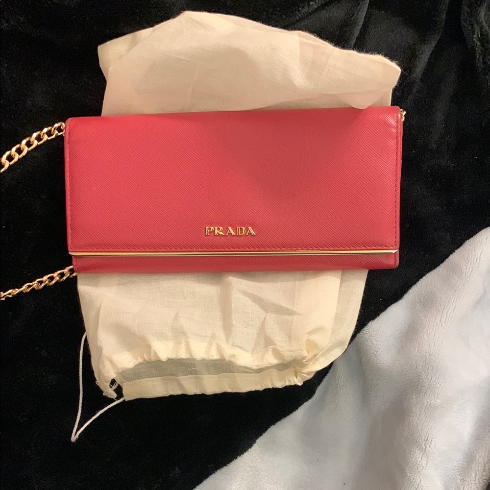 Prada Red Leather Chain Wallet